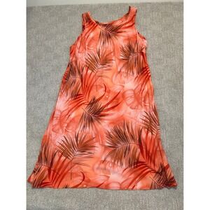 Hilo Hattie Hawaiian Original Dress 2XL Palm Leaf Coral Sleeveless Midi